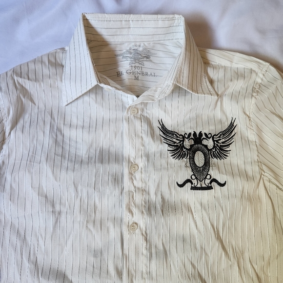 El General 1901 Men's Medium Button Shirt White Half Sleeve Embroidered Western - Picture 4 of 8
